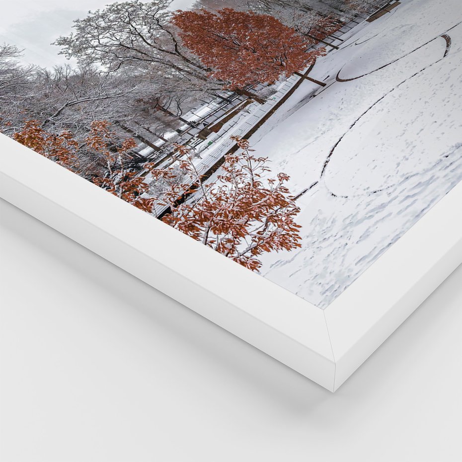 Zestaw obrazy w ramie, plakaty - zima, śnieg, góry - rama biała