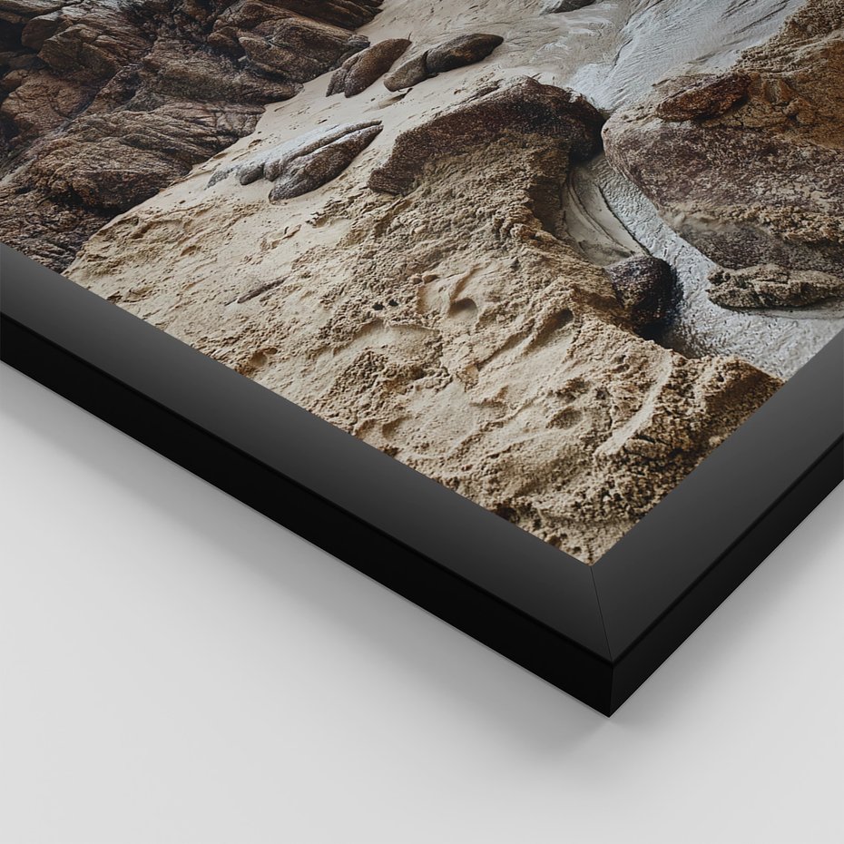 Zestaw obrazy w ramie, plakaty - plaża, morze, skały - rama czarna