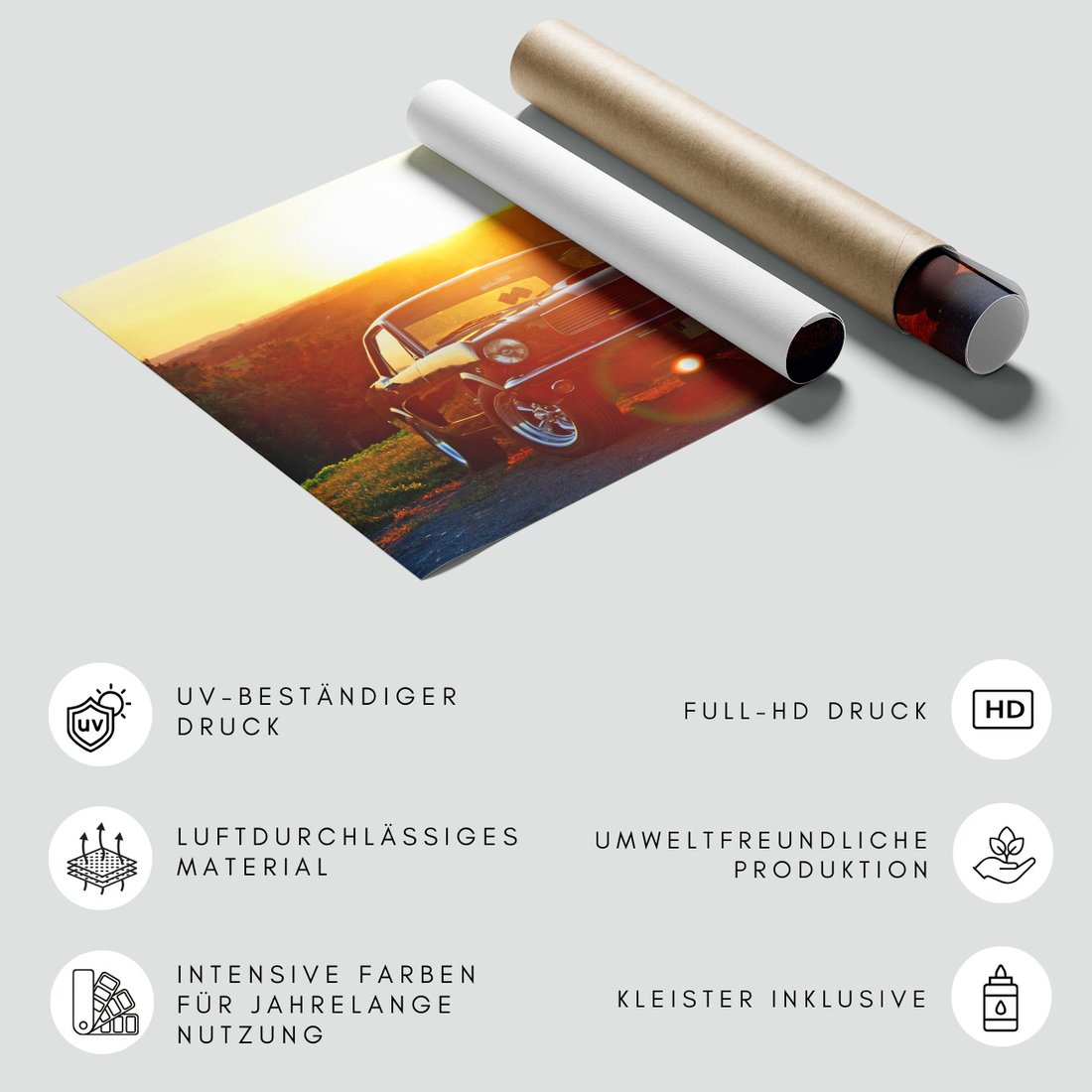 Fototapeta - Mustang, samochód, zachód słońca