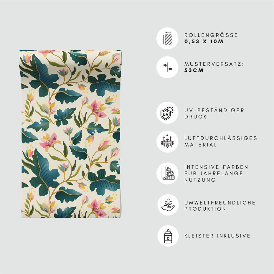 Tapeta - kwiaty, liście, gałązki