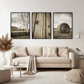 Zestaw obrazy w ramie, plakaty - wieś, pole, siano, - rama czarna