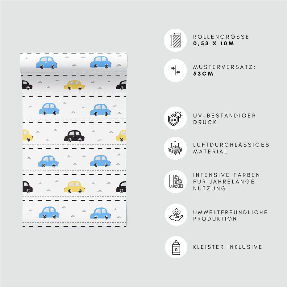 Tapeta - dziecięca, samochody, droga, wzór