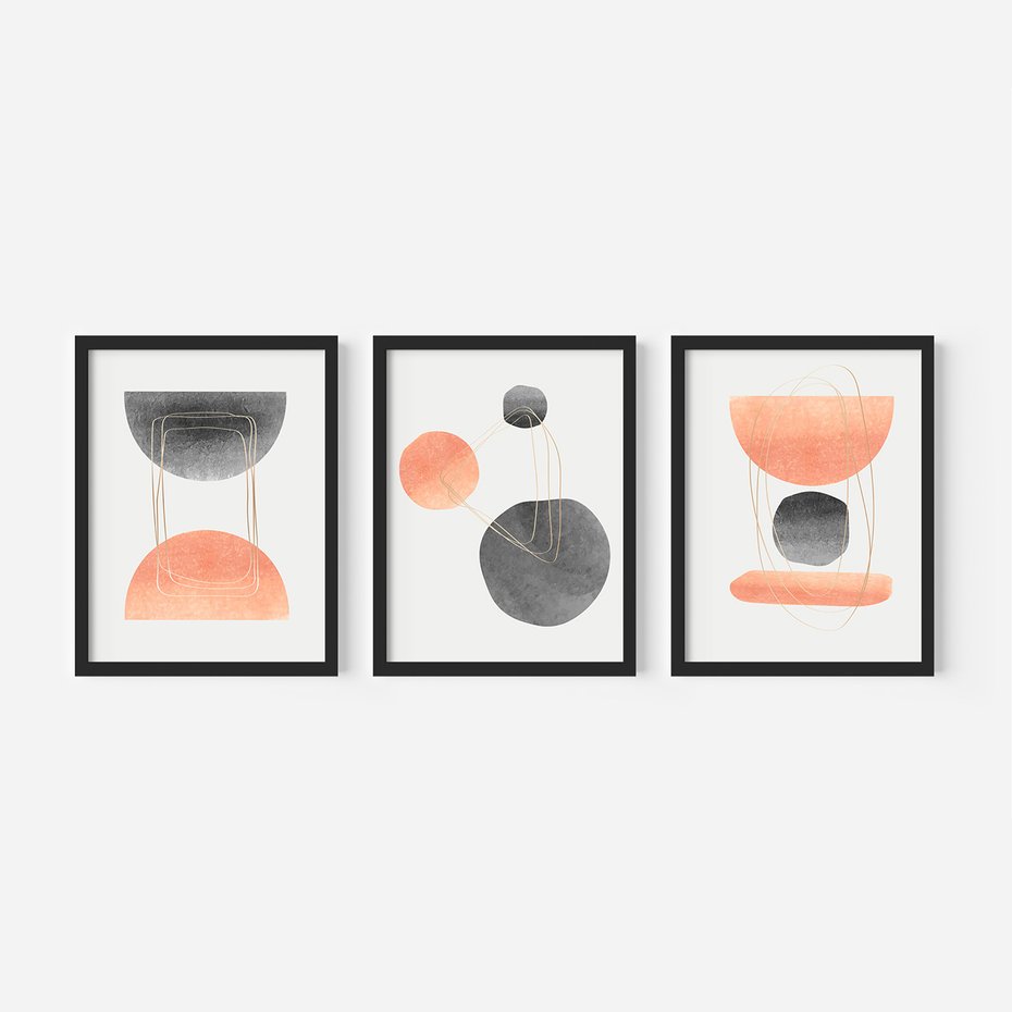 Zestaw obrazy w ramie, plakaty - abstrakcja, geometria, pastelowe - rama czarna