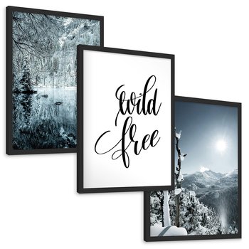 Zestaw obrazy w ramie, plakaty - zima, śnieg, góry - rama czarna