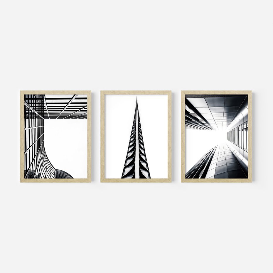 Zestaw obrazy w ramie, plakaty - architektura, budynki, miejski - rama drewno