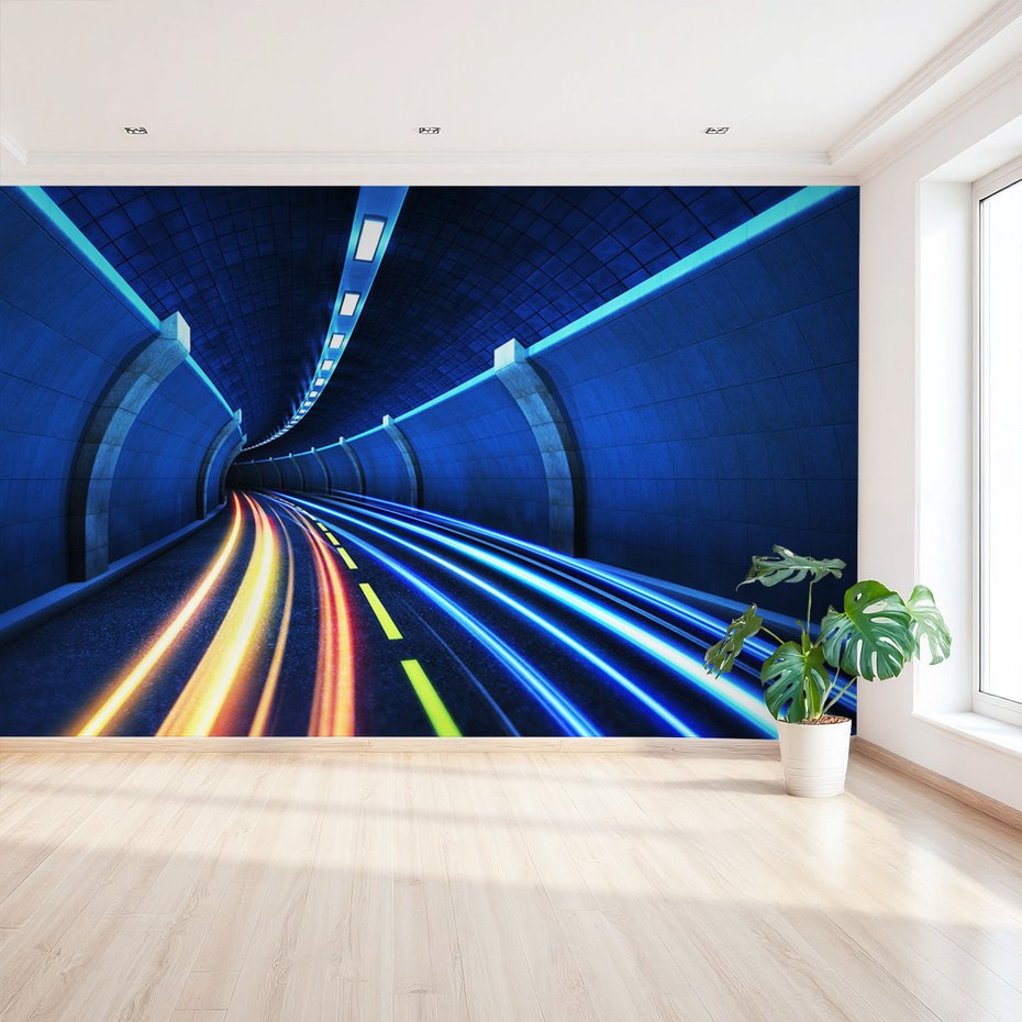 Fototapeta - tunel, światła, droga