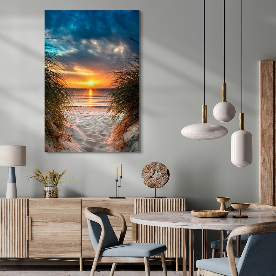 Obraz na płótnie - zachód słońca, plaża, morze