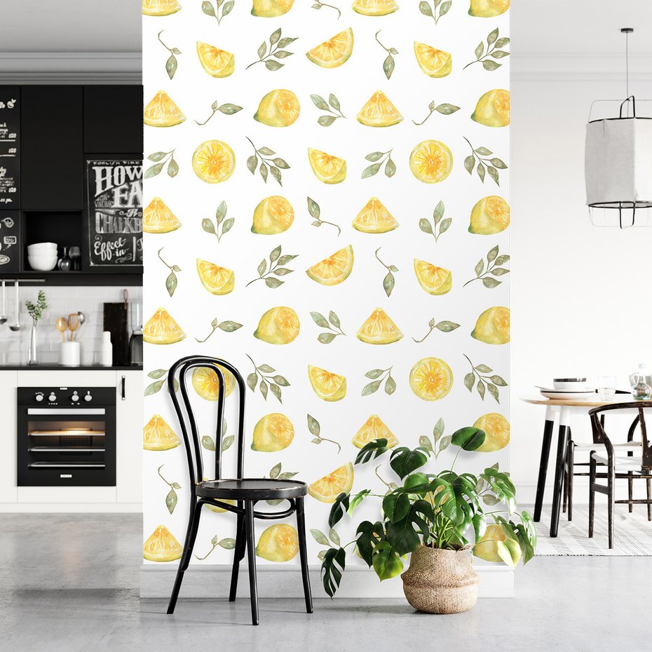 Tapeta - cytryny, liście, plasterki