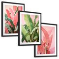 Zestaw obrazy w ramie, plakaty - liście, pastelowy, tropikalny - rama czarna