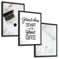 Zestaw obrazy w ramie, plakaty - minimalizm, kawa, laptop - rama czarna