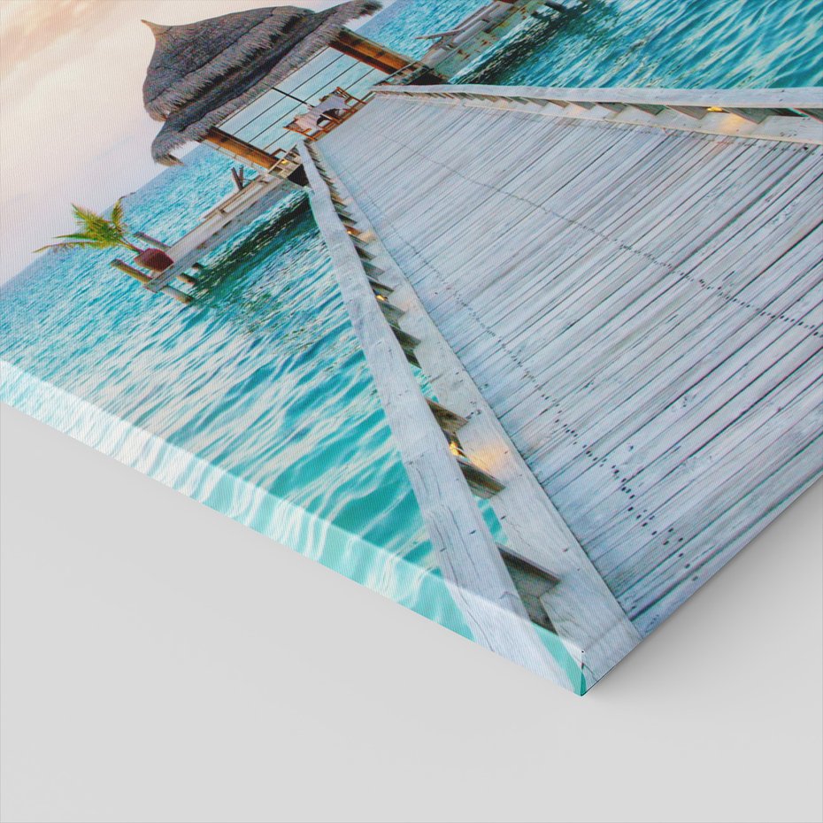 Obraz na płótnie - morze, pomost, chata