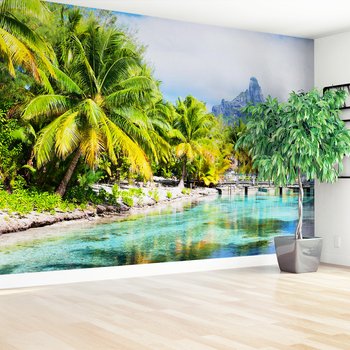 Fototapeta - palmy, woda, góry