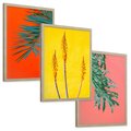 Zestaw obrazy w ramie, plakaty - liście, rośliny, kolory - rama drewno