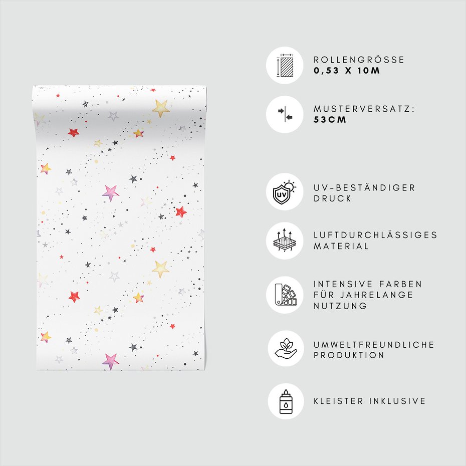 Tapeta - dziecięca, gwiazdy, konstelacje, kropeczki