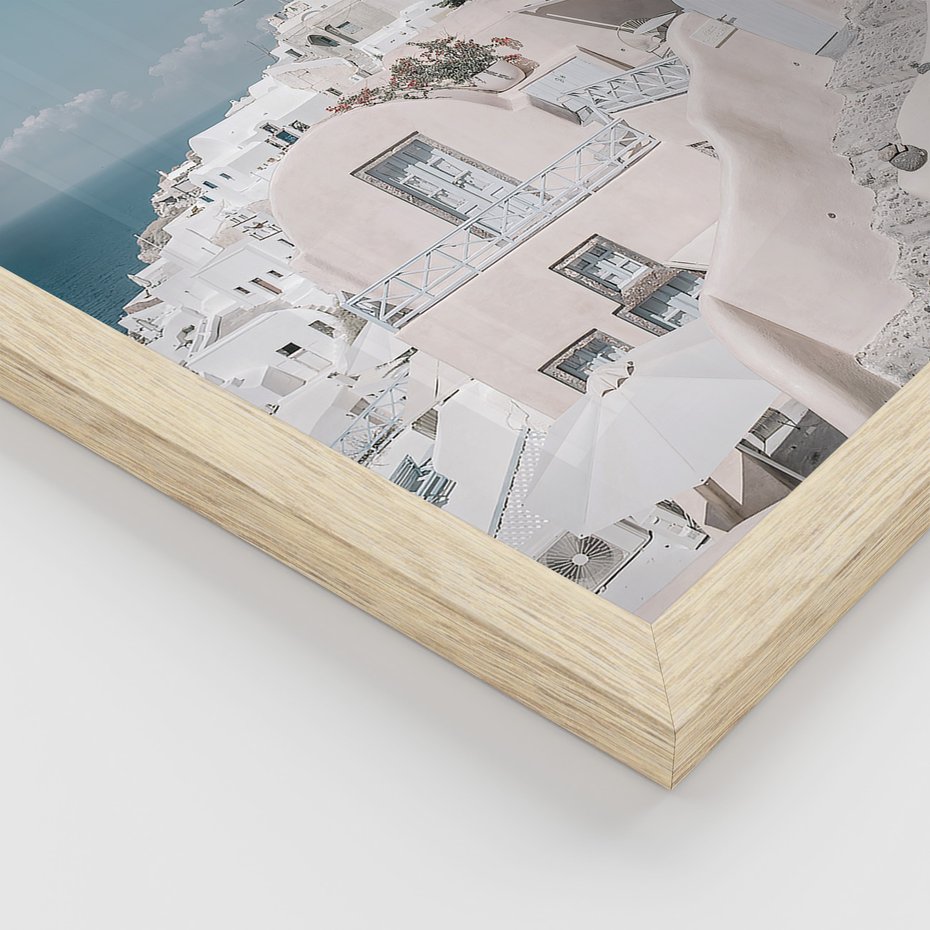 Zestaw obrazy w ramie, plakaty - architektura, pastelowe, śródziemnomorskie - rama drewno