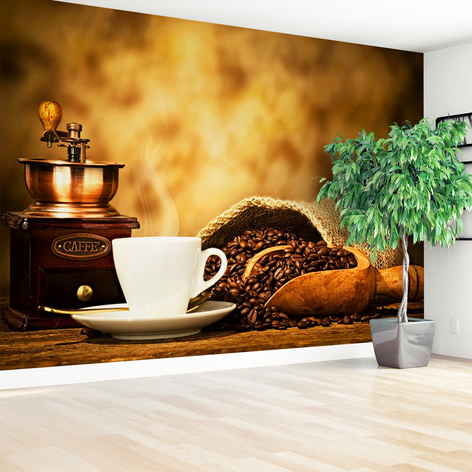 Fototapeta - kawa, ziarna, filiżanka