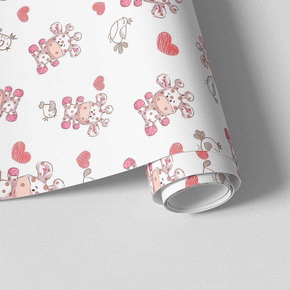 Tapeta - dziecięca, żyrafa, ptak, serce