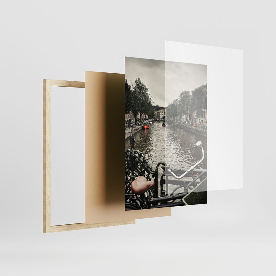 Zestaw obrazy w ramie, plakaty - Amsterdam, kanał, miasto - rama drewno