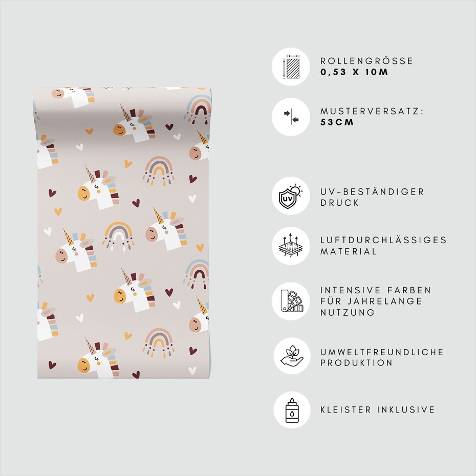 Tapeta - dziecięca, jednorożce, tęcze,