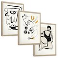 Zestaw obrazy w ramie, plakaty - abstrakcja, rysunek, minimalizm - rama drewno