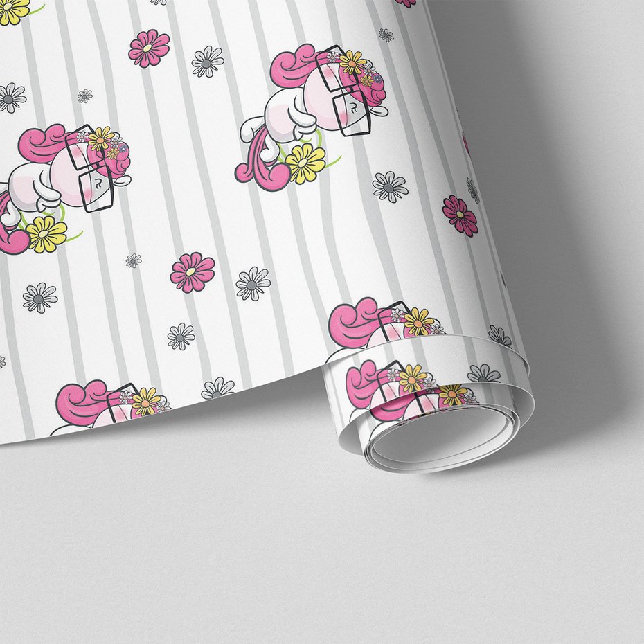 Tapeta - dziecięca, jednorożec, kwiaty,