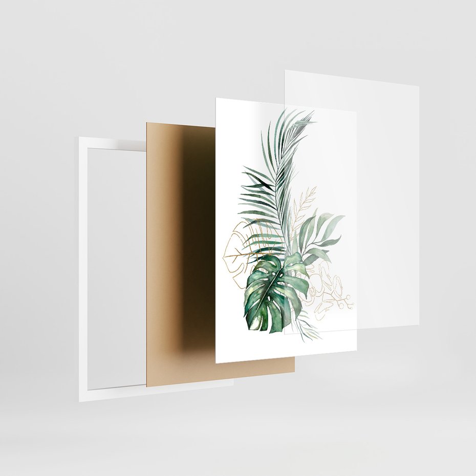 Zestaw obrazy w ramie, plakaty - liście, rośliny, tropikalne - rama biała