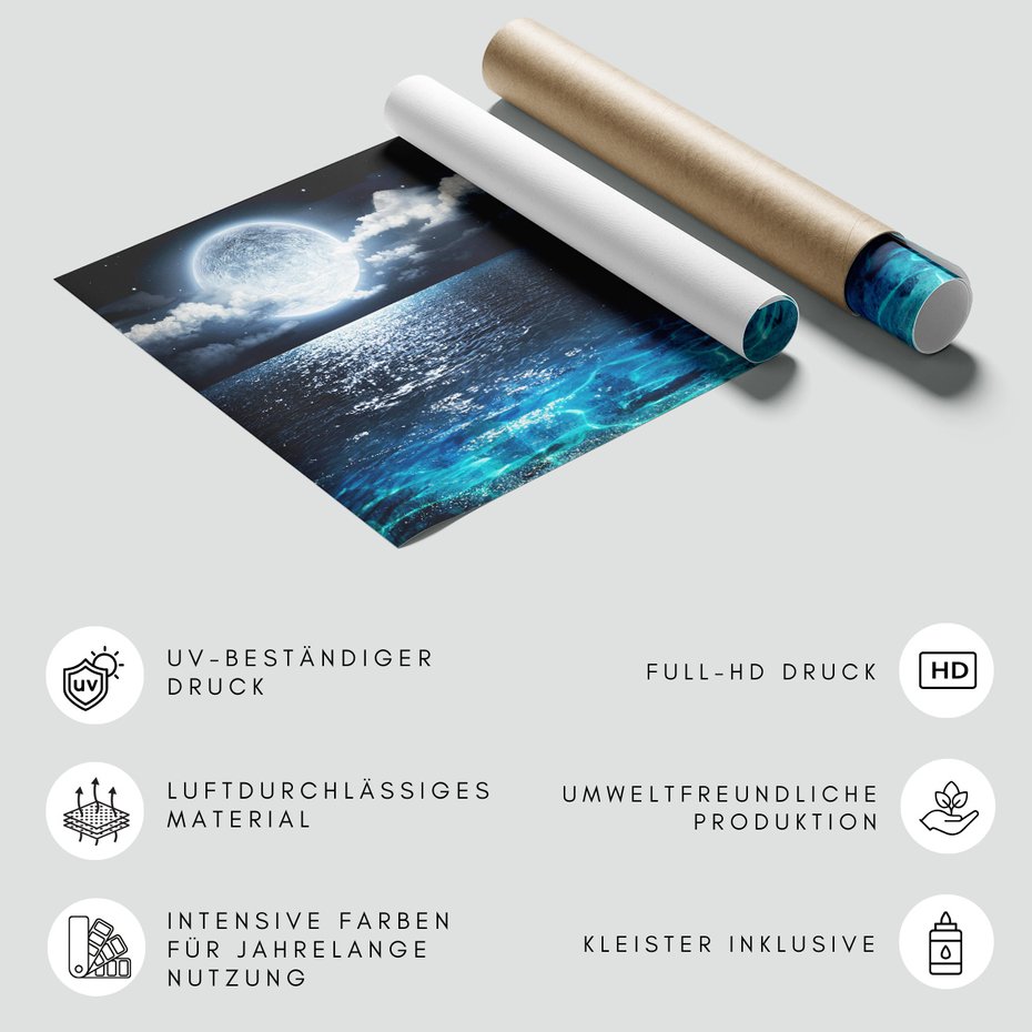 Fototapeta - księżyc, morze, noc