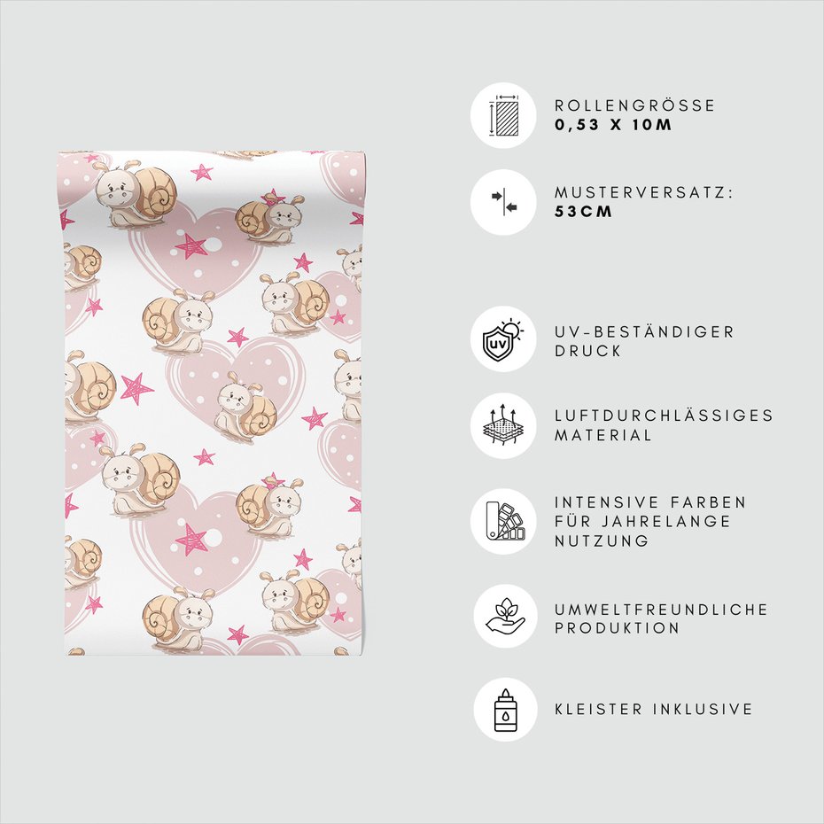 Tapeta - dziecięca, ślimak, serce, gwiazda