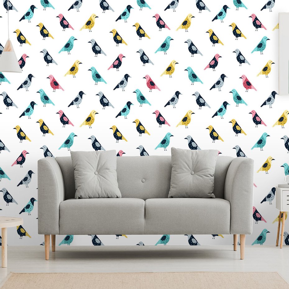 Tapeta - dziecięca, ptaki, ilustracja, wzór