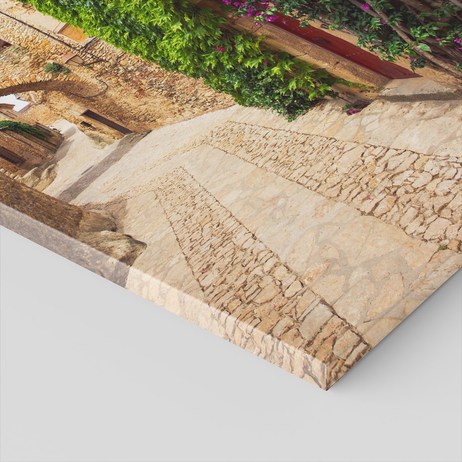 Obraz na płótnie - uliczka, kwiaty, kamień