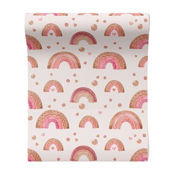 Tapeta - dziecięca, tęcza, kropki, serca