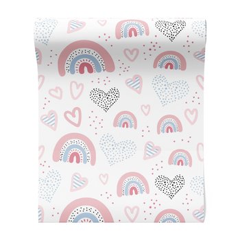 Tapeta - dziecięca, serca, tęcze, kropki