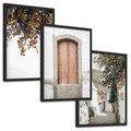 Zestaw obrazy w ramie, plakaty - drzwi, kwiaty, budynki - rama czarna
