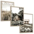 Zestaw obrazy w ramie, plakaty - wieś, natura, budynki - rama drewno