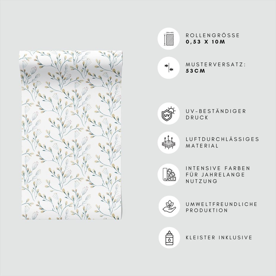 Tapeta - gałązka, kwiaty, liście