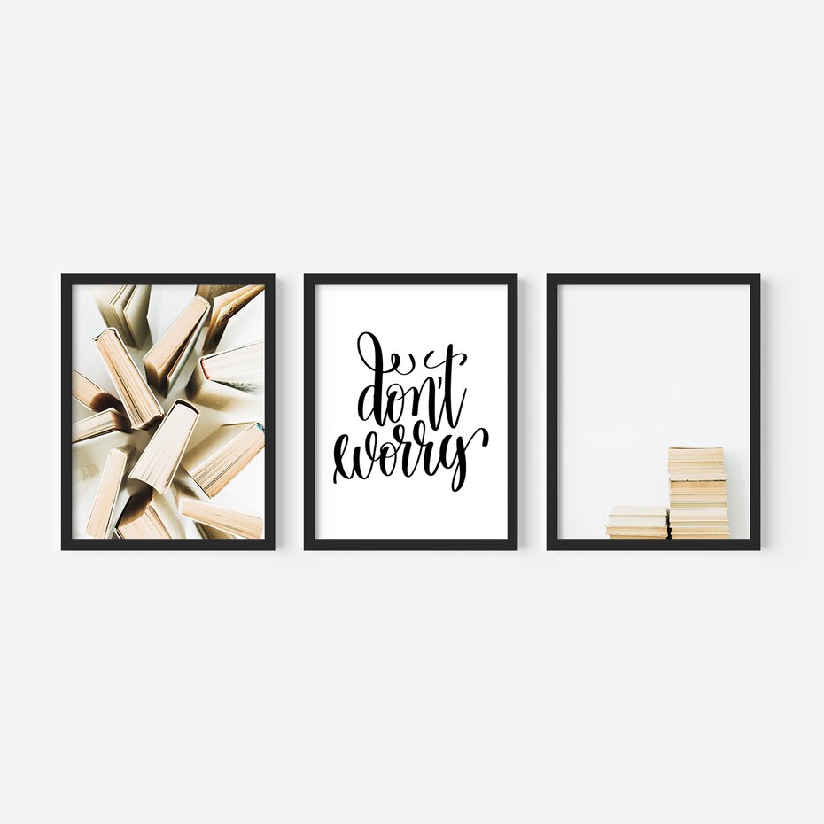 Zestaw obrazy w ramie, plakaty - książki, edukacja, tekst - rama czarna