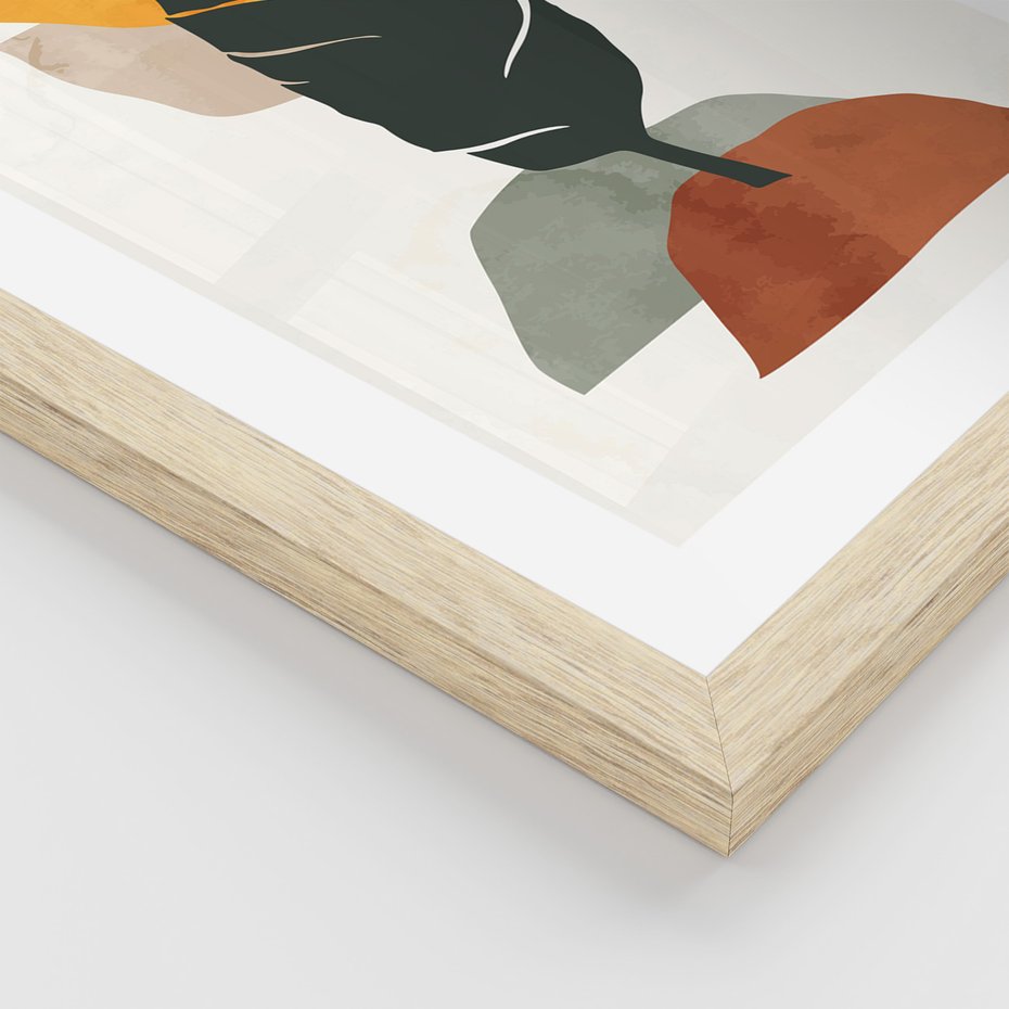 Zestaw obrazy w ramie, plakaty - liście, abstrakcja, rośliny - rama drewno