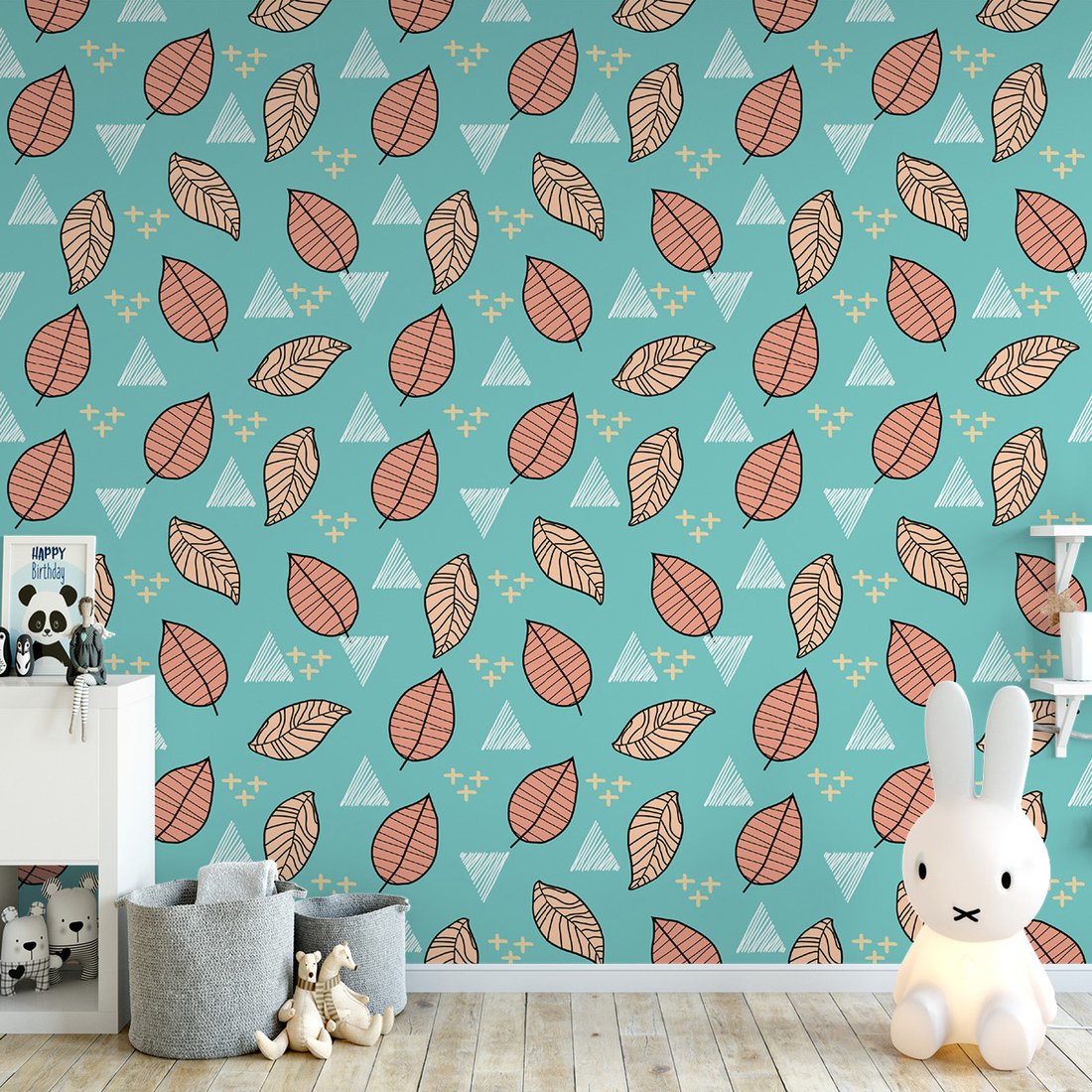 Tapeta - liście, trójkąty, plusy