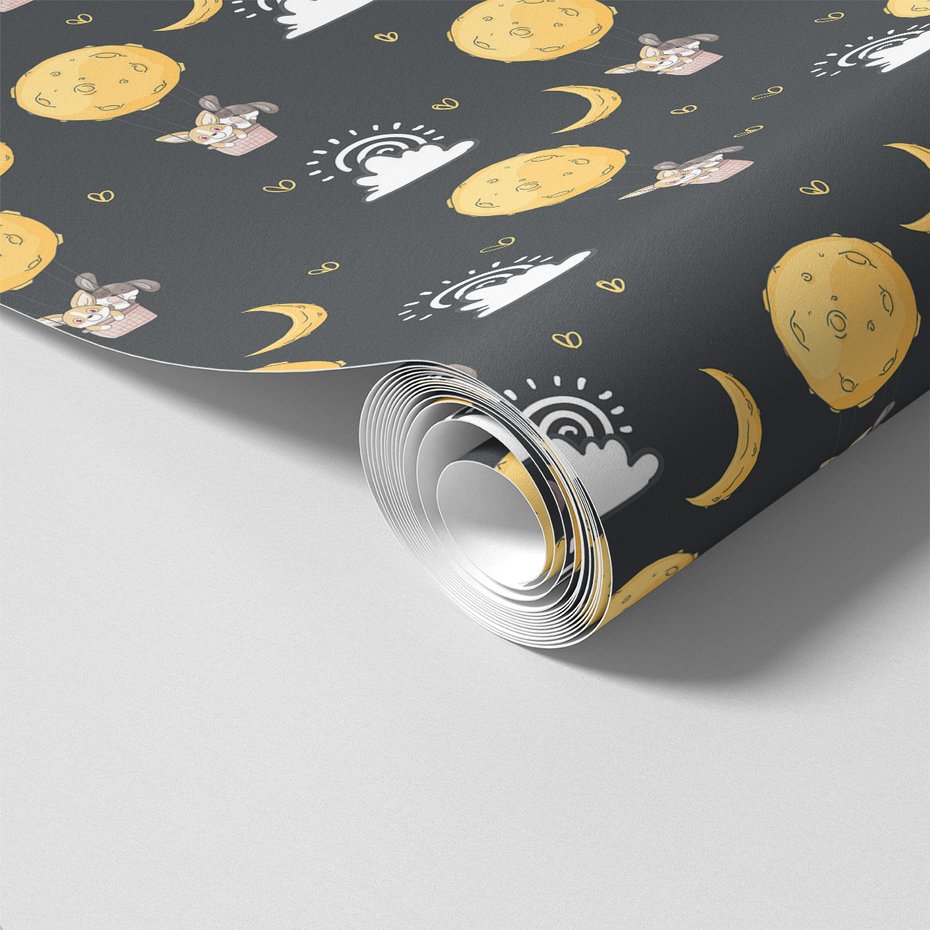 Tapeta - dziecięca, księżyc, królik, chmura