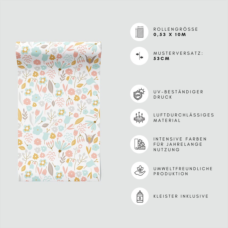 Tapeta - kwiaty, liście, pastel,