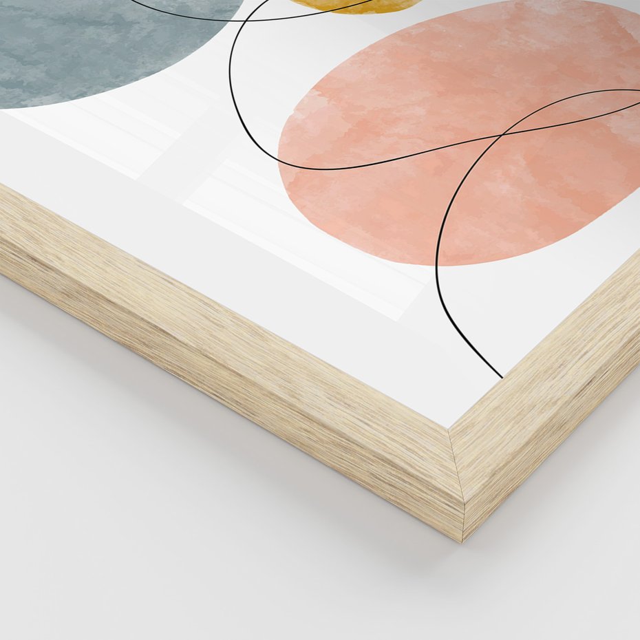 Zestaw obrazy w ramie, plakaty - abstrakcja,akwarele,linie - rama drewno