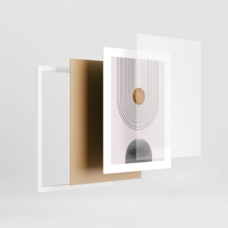 Zestaw obrazy w ramie, plakaty - abstrakcja, geometria, minimalizm - rama biała