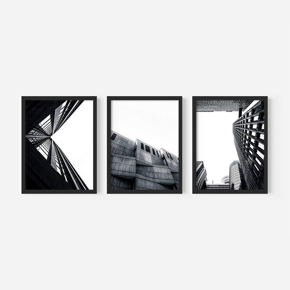 Zestaw obrazy w ramie, plakaty - architektura, budynki, miejski - rama czarna
