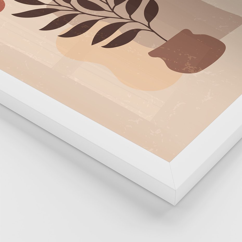 Zestaw obrazy w ramie, plakaty - liście, roślina, abstrakcja - rama biała