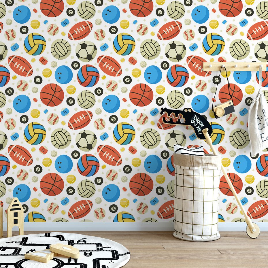 Tapeta - dziecięca, piłki, sport, wzór