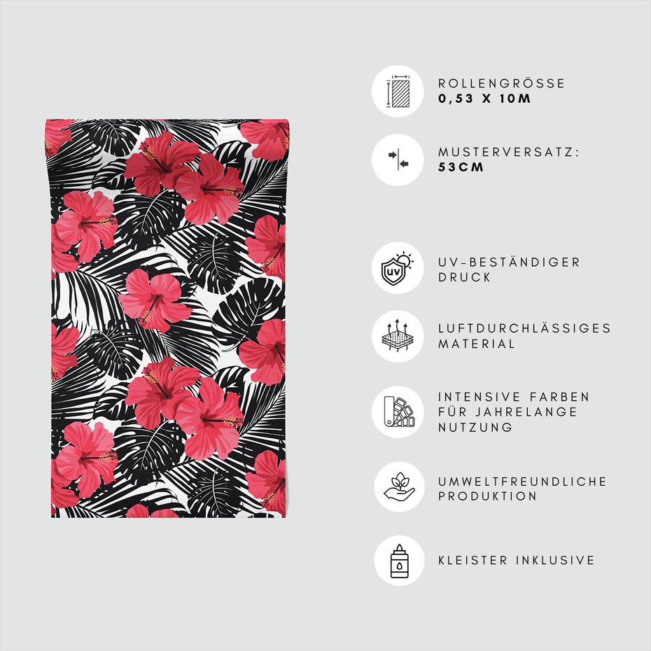 Tapeta - hibiskus, liście, wzór