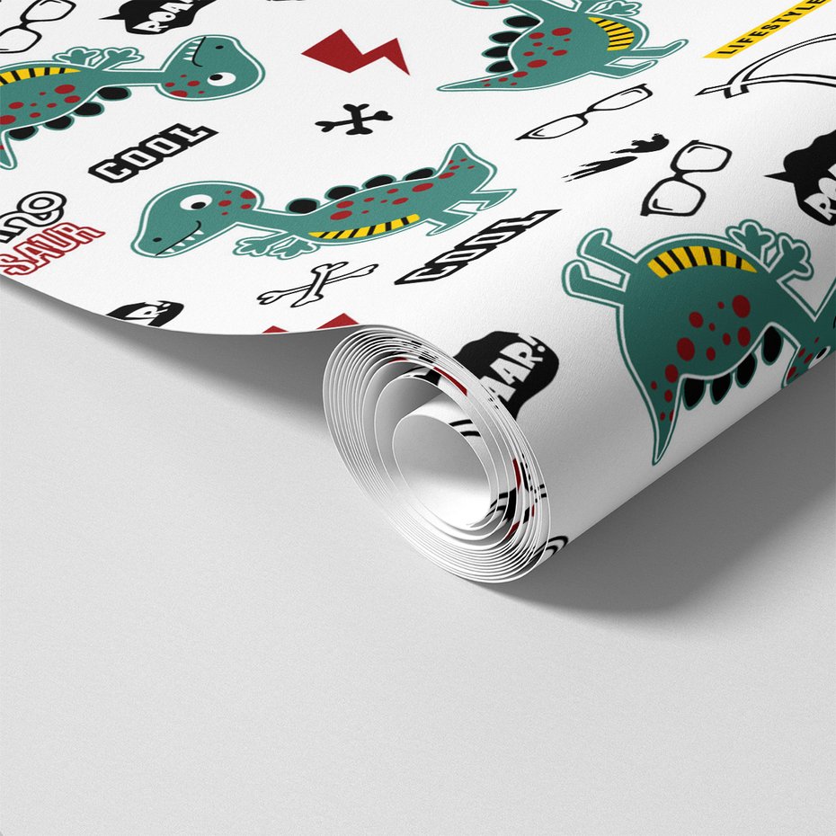 Tapeta - dziecięca, dinozaury, okulary, napisy