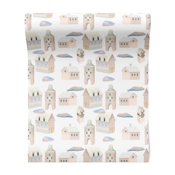 Tapeta - dziecięca, miasto, budynki, chmury