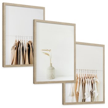 Zestaw obrazy w ramie, plakaty - ubrania, wazon, beżowy - rama drewno