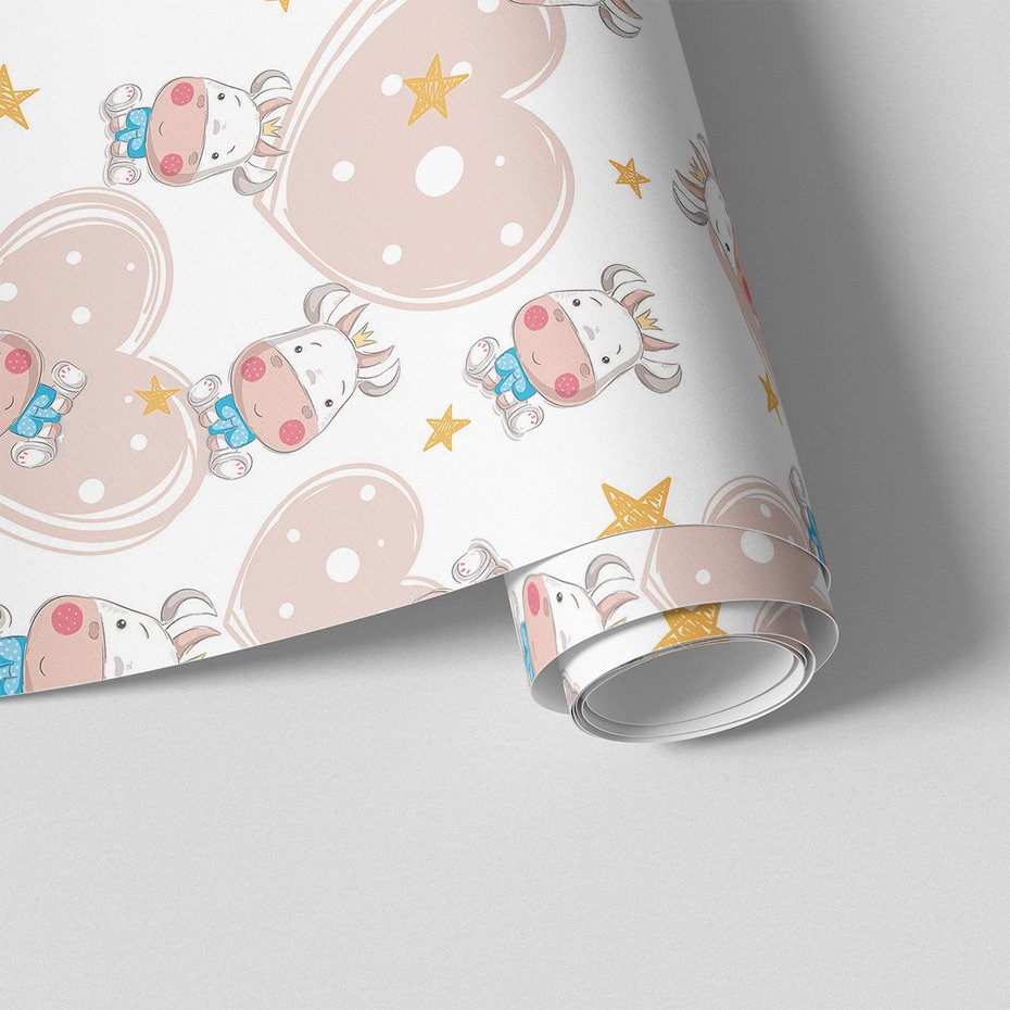 Tapeta - dziecięca, krowa, serce, gwiazda